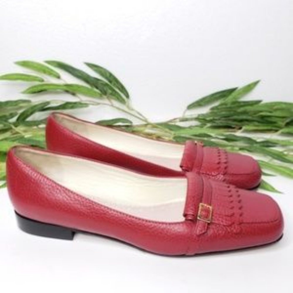 Brooks Brothers Red Leather Loafers Fringe Buckle Size 8